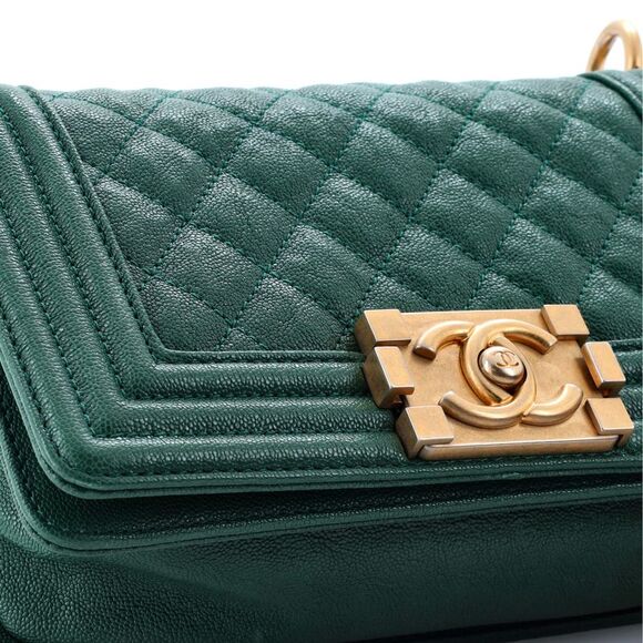 Chanel Boy Flap Bag Quilted Caviar Small Green - Picture 7 of 8